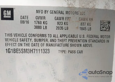 2017 Chevrolet Cruze Lt Auto from USA, damaged, VIN 1G1BE5SM3H7111323